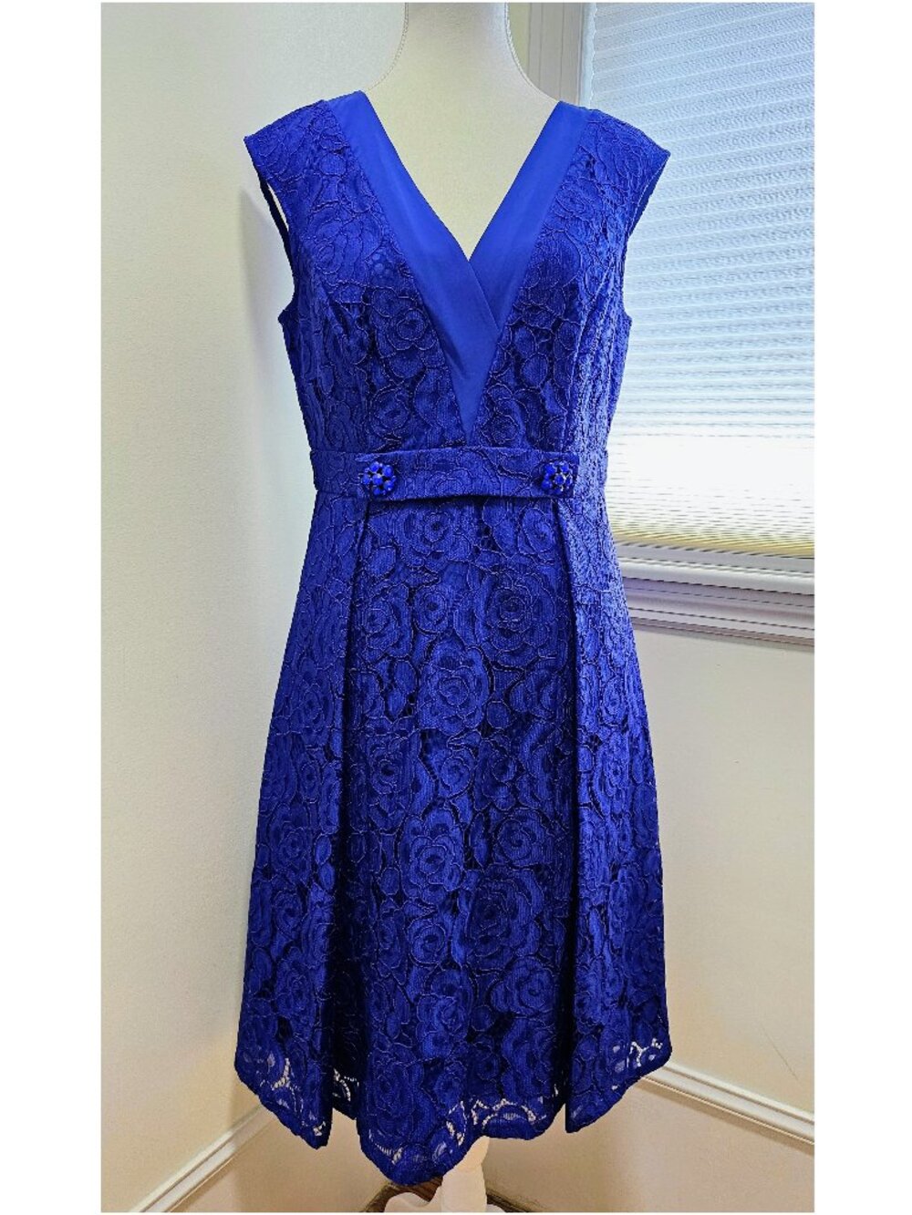 Adrianna Papell Royal Blue Floral Lace Cocktail Dress